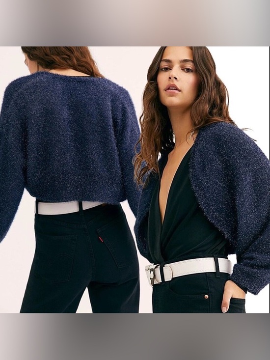 Free People Sweaters - NWT Free People Stardust Shrug Navy Blue Sweater Knit XS